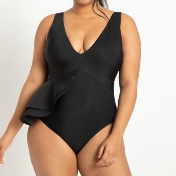 Eloquii Asymmetric Peplum Swimsuit - Picture 1 of 3